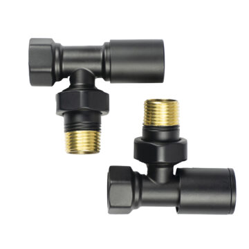 Комплект радіаторних кранів, кутовий, матовий чорний Warm Well